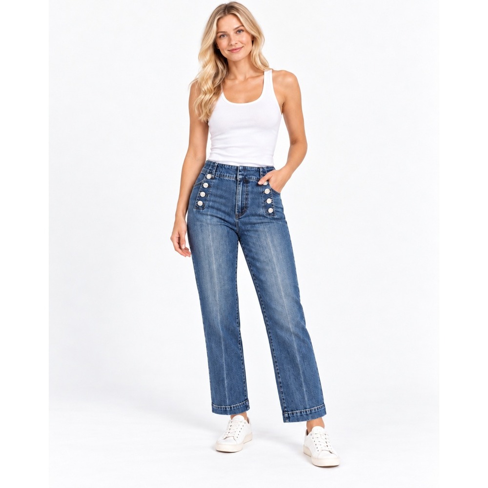 Talbots Womens New 6 Sailor Jean Maia Wash Blue High Rise Wide Leg Nautical